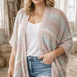 Lane Bryant Size 20 Pastel Striped Open Duster Cardigan Boho Cocoon Sweater